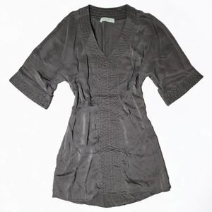 Geren Ford Luxury Kimono Style Dress Gray Silk Midi